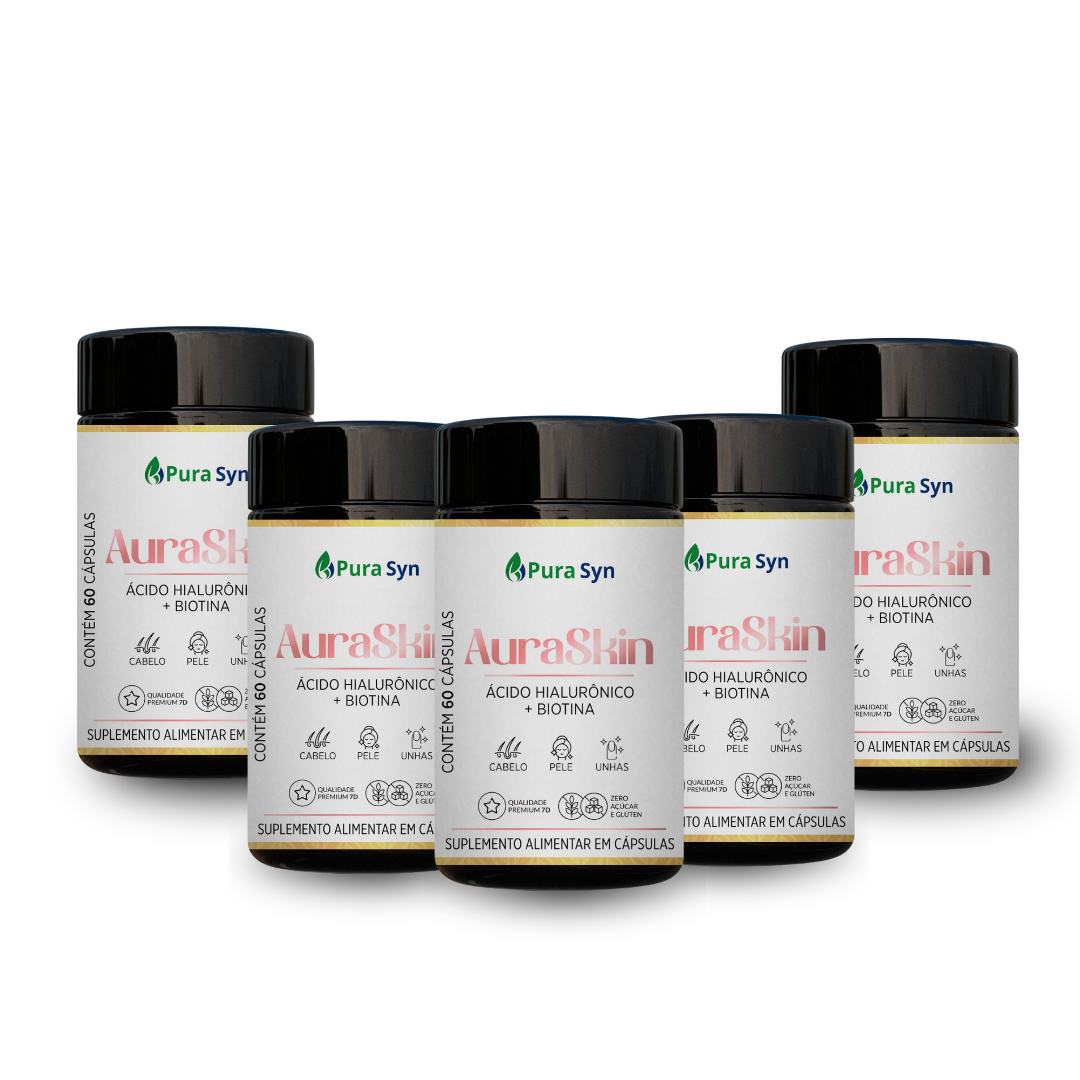 Kit com 5 Unidades Aura Skin Pura Syn – Crescimento Capilar, Pele Firme e Unhas Fortes